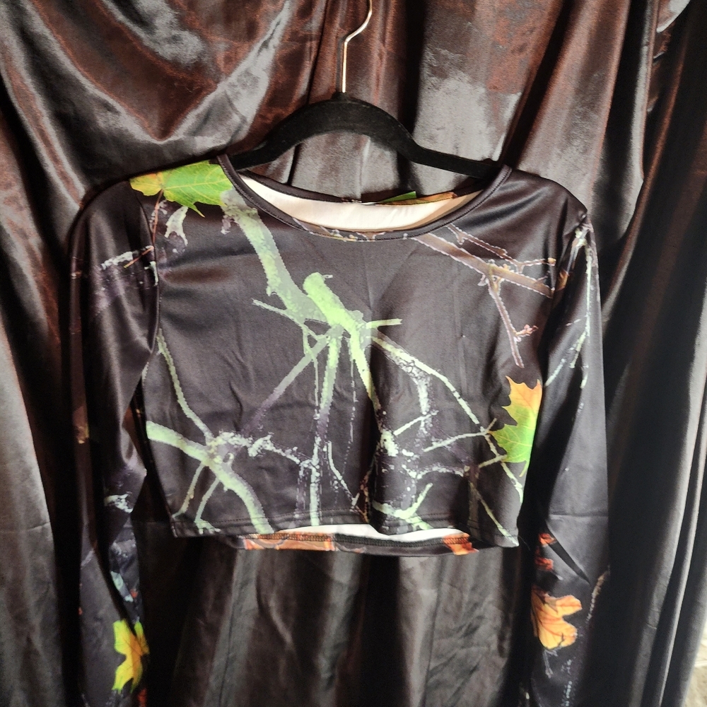 Camo Two-Piece crop top and Skirt.